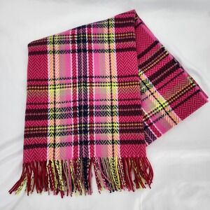 NWT Pink Yellow‎ Black Plaid Lap Throw Blanket Fringe 38 x62 Colorful Super Soft